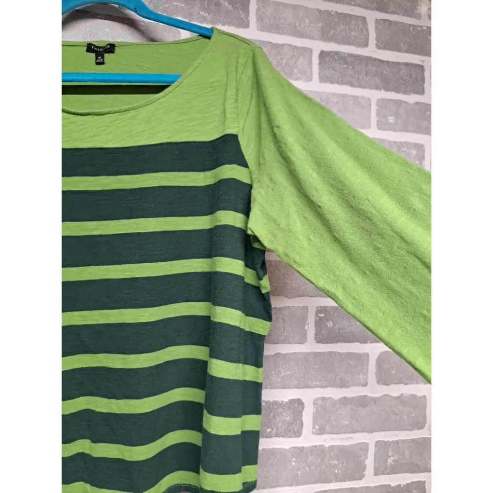 Talbots Womens‎ Striped Green Long Sleeve Pullover Cotton Blouse SIze 1X